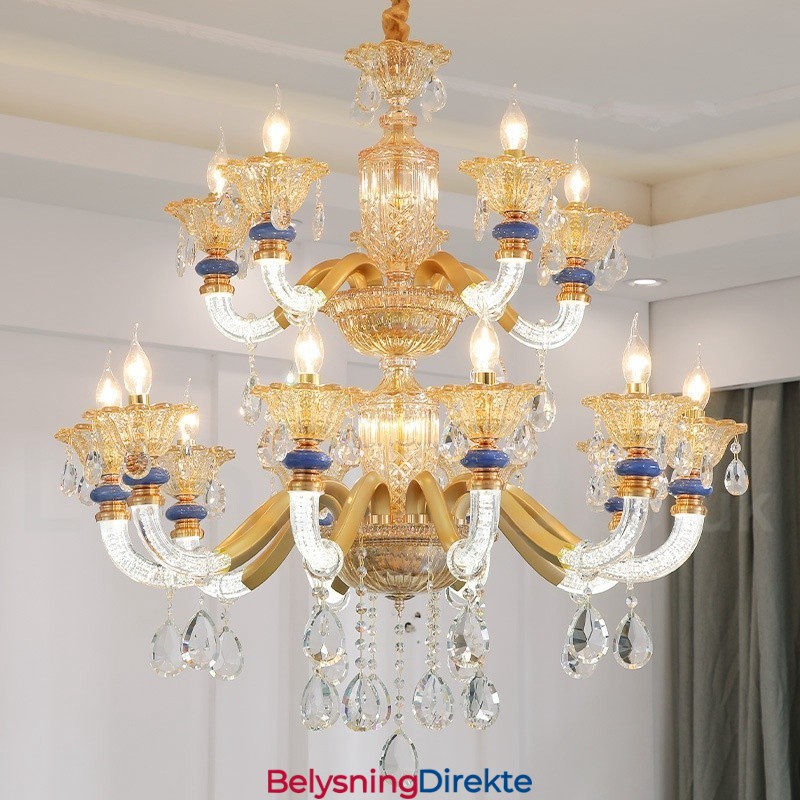 15 (10+5) Lys Moderne Samtidskunstnerisk Champagne-Lysekrone Med Krystall