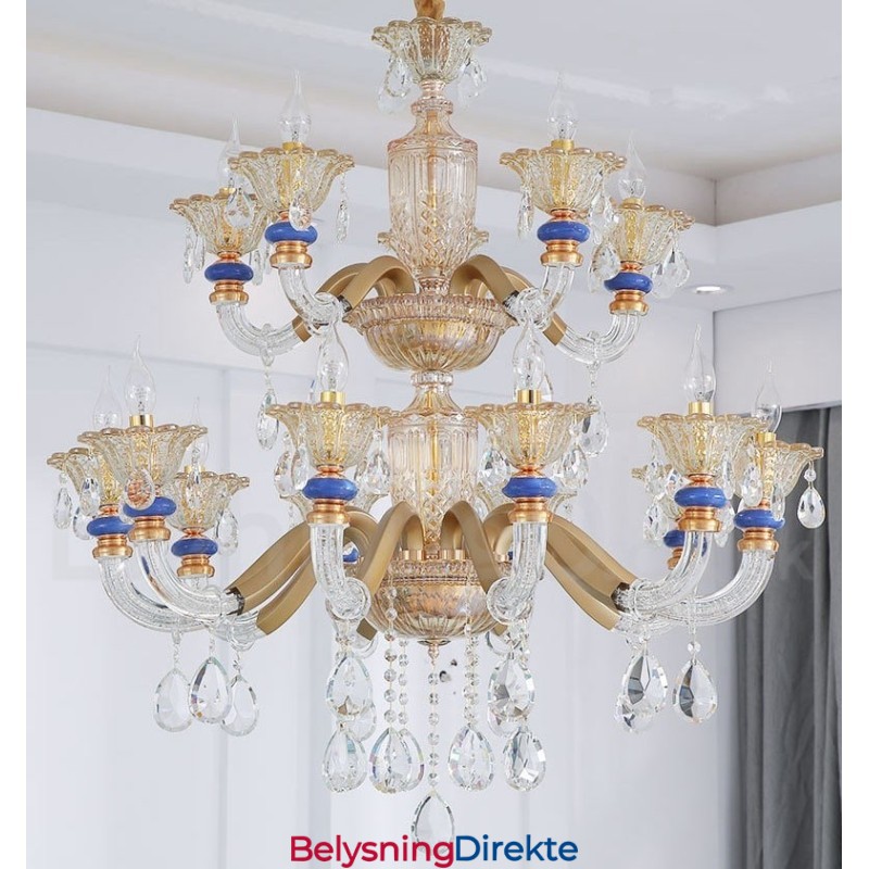15 (10+5) Lys Moderne Samtidskunstnerisk Champagne-Lysekrone Med Krystall