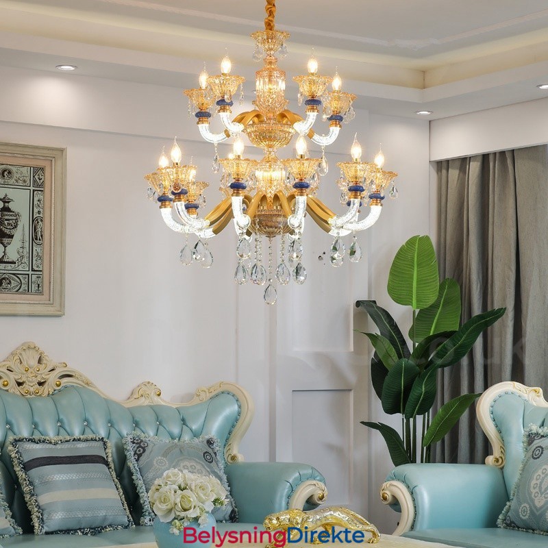 15 (10+5) Lys Moderne Samtidskunstnerisk Champagne-Lysekrone Med Krystall