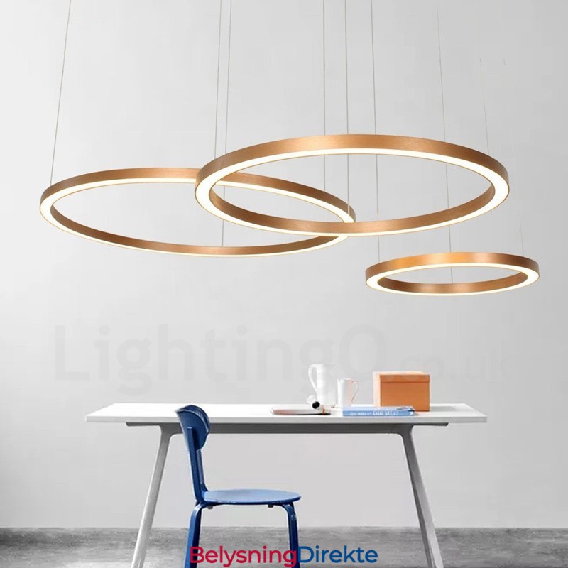 Wi-Fi Smart Dimmbar Gull Rose Gull Moderne Samtidsstil 3 Rings Lys Aluminiumslegering Pendellampe Med Akrylskjerm
