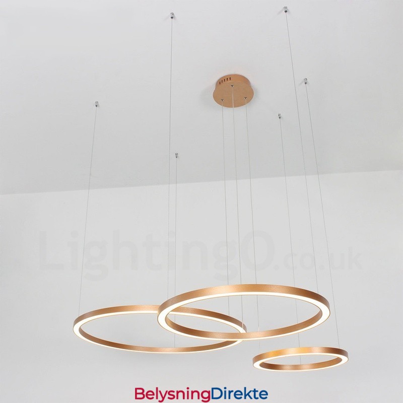 Wi-Fi Smart Dimmbar Gull Rose Gull Moderne Samtidsstil 3 Rings Lys Aluminiumslegering Pendellampe Med Akrylskjerm