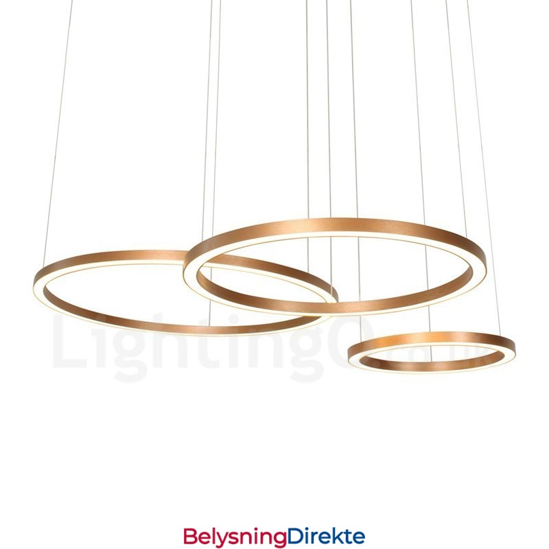 Wi-Fi Smart Dimmbar Gull Rose Gull Moderne Samtidsstil 3 Rings Lys Aluminiumslegering Pendellampe Med Akrylskjerm