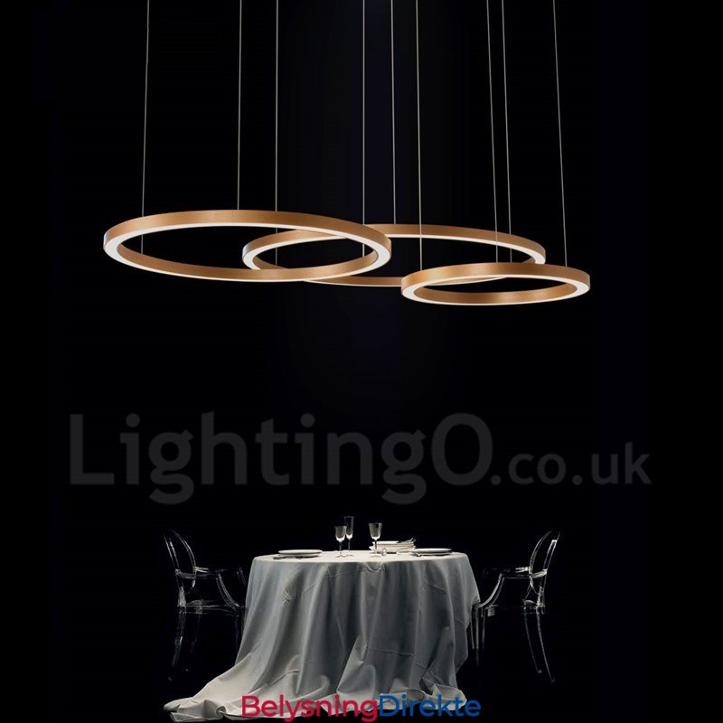 Wi-Fi Smart Dimmbar Gull Rose Gull Moderne Samtidsstil 3 Rings Lys Aluminiumslegering Pendellampe Med Akrylskjerm