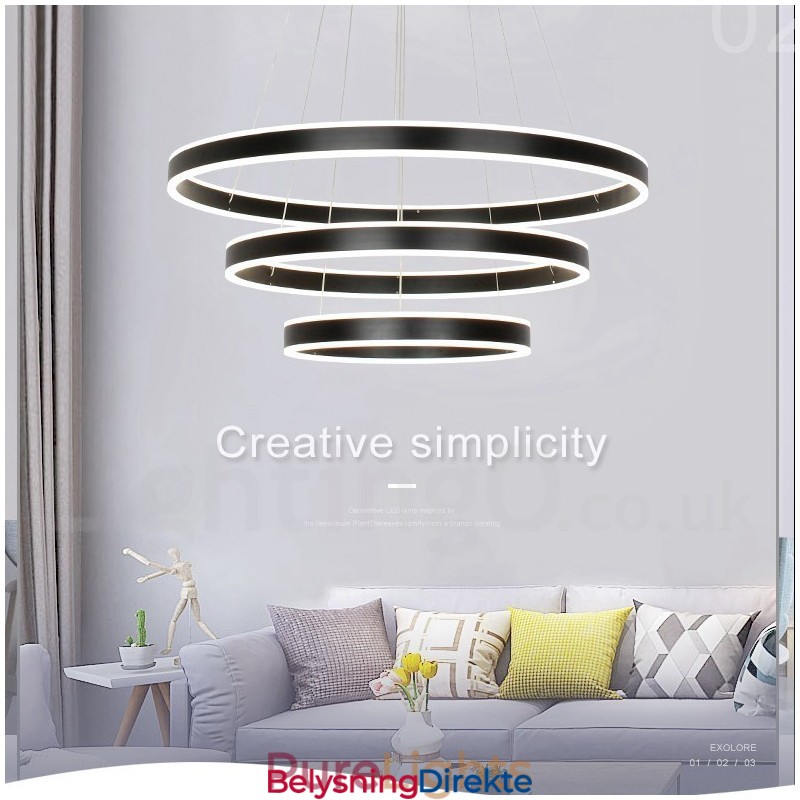 Dimbar Wi-Fi Smart 3 Rings To Strips Moderne Samtidsstil Pendellampe Med Akrylskjerm