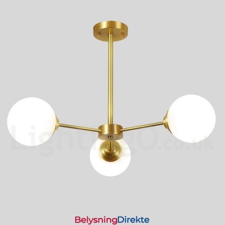 3 Lyskrone I Ren Messing, Nord-Europa, Moderne Anhengslampe I Metall, Molekyler