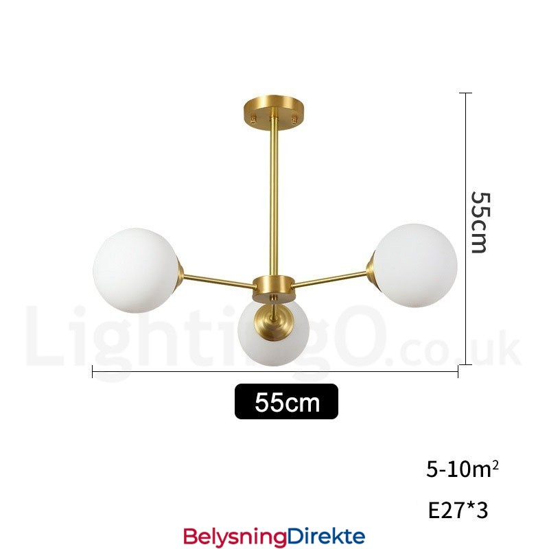 3 Lyskrone I Ren Messing, Nord-Europa, Moderne Anhengslampe I Metall, Molekyler