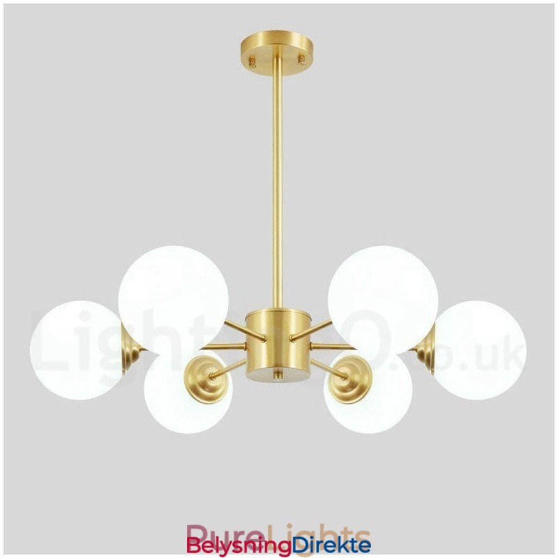 6 Lyskrone I Ren Messing, Nord-Europa, Moderne Anhengslampe Med Metallmolekyler