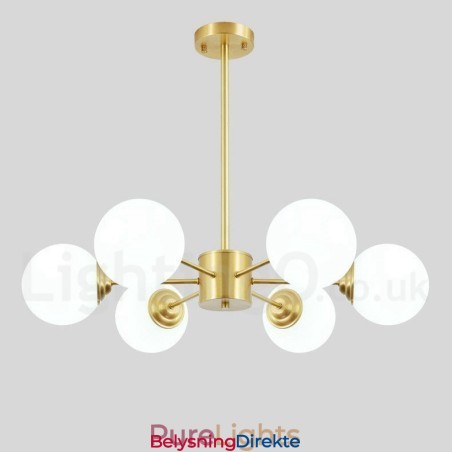 6 Lyskrone I Ren Messing, Nord-Europa, Moderne Anhengslampe Med Metallmolekyler