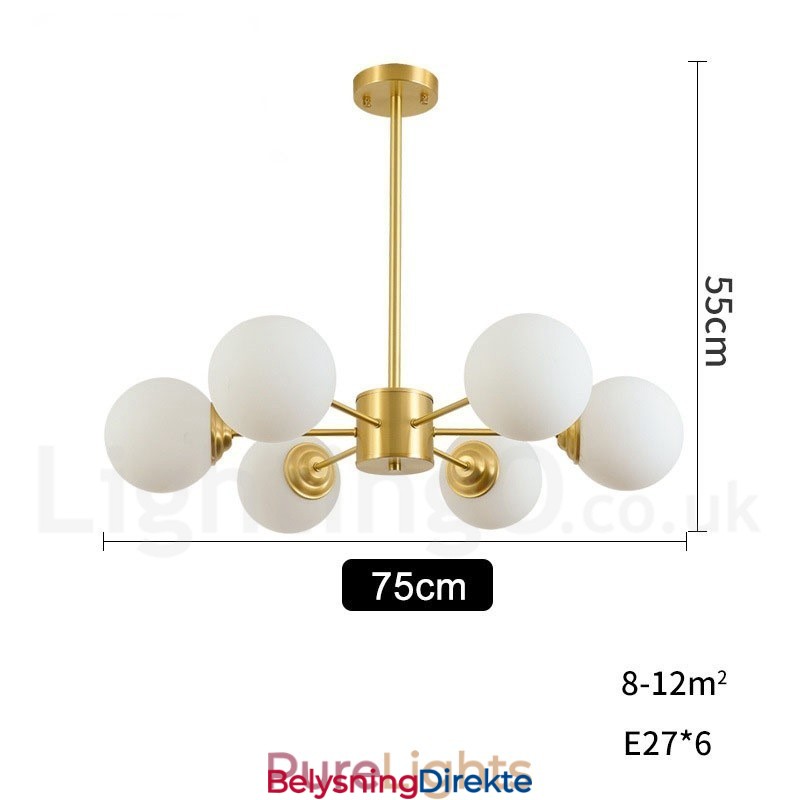 6 Lyskrone I Ren Messing, Nord-Europa, Moderne Anhengslampe Med Metallmolekyler