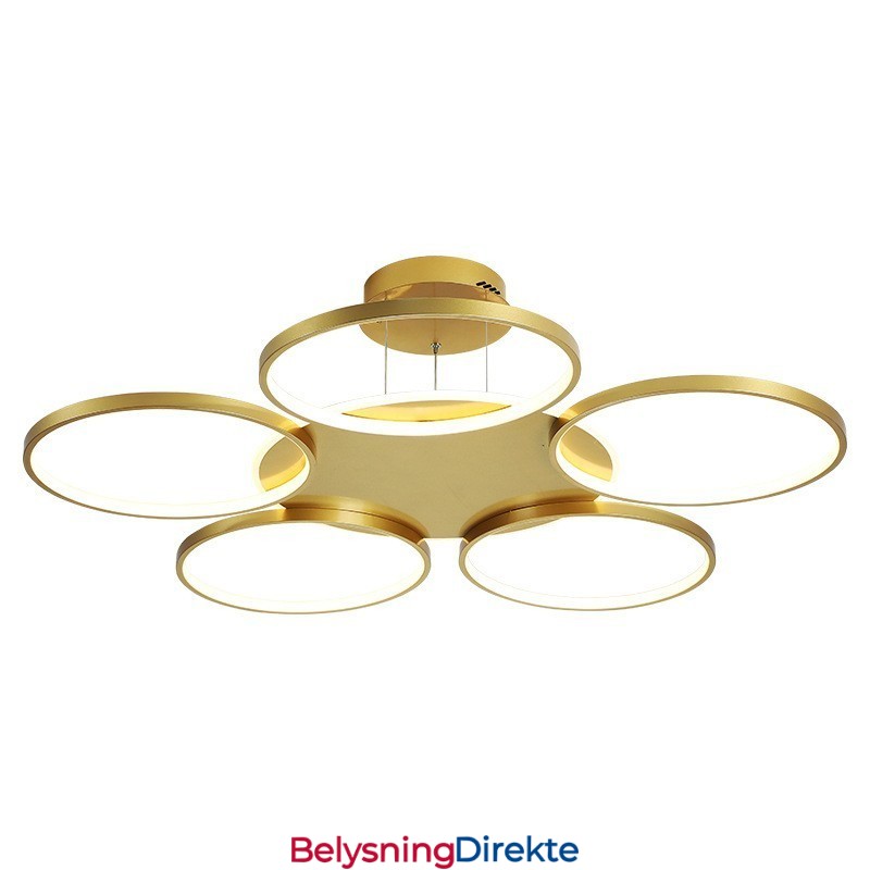 Gullfarget Moderne, Samtidskunstnerisk Nordisk Stil, Sirkelformet Taklysekrone Med Fjernkontroll, Kan Også Brukes Som Vegglampe