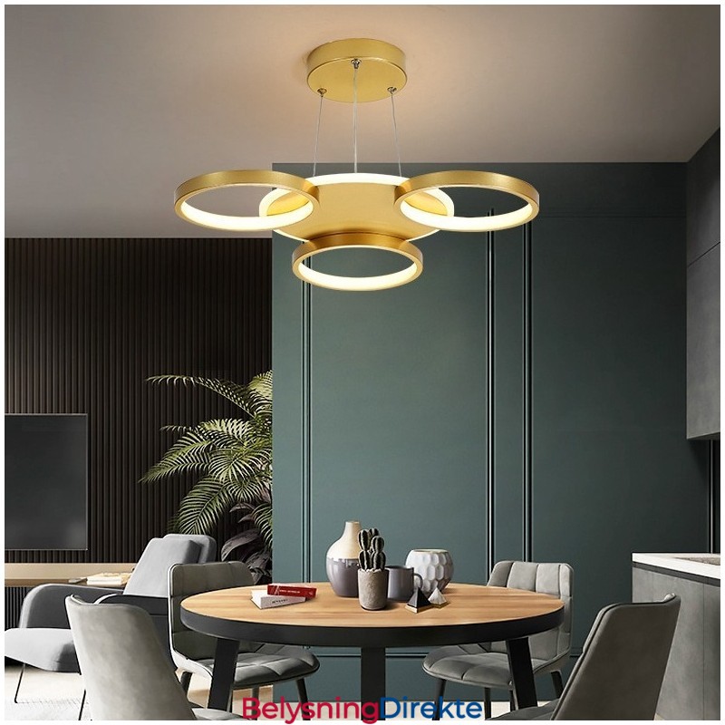 Gullfarget Moderne, Samtidskunstnerisk Nordisk Stil, Sirkelformet Taklysekrone Med Fjernkontroll, Kan Også Brukes Som Vegglampe