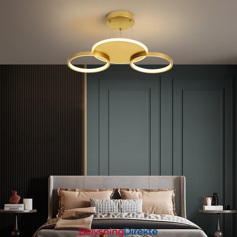 Gullfarget Moderne, Samtidskunstnerisk Nordisk Stil, Sirkelformet Taklysekrone Med Fjernkontroll, Kan Også Brukes Som Vegglampe