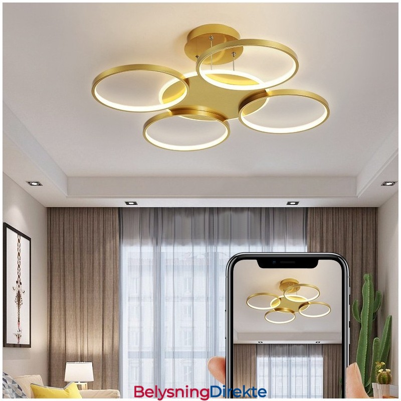 Gullfarget Moderne, Samtidskunstnerisk Nordisk Stil, Sirkelformet Taklysekrone Med Fjernkontroll, Kan Også Brukes Som Vegglampe