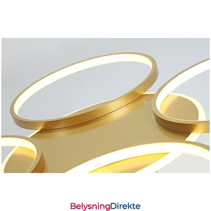 Gullfarget Moderne, Samtidskunstnerisk Nordisk Stil, Sirkelformet Taklysekrone Med Fjernkontroll, Kan Også Brukes Som Vegglampe