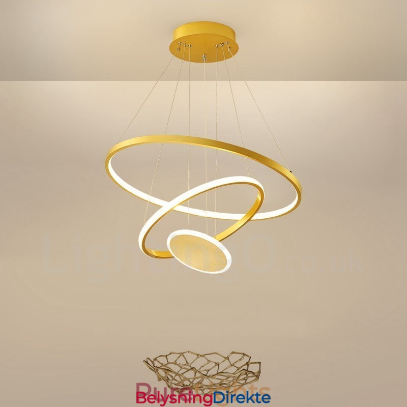 Tre Sirkler Moderne Design Tre Ringer Gullfarget Pendellampe Med Fjernkontroll
