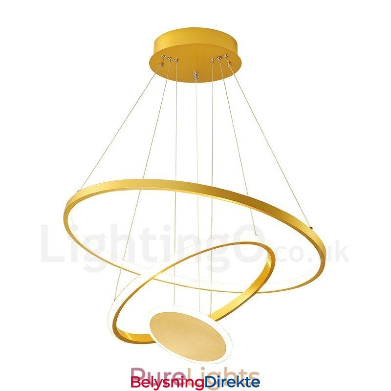 Tre Sirkler Moderne Design Tre Ringer Gullfarget Pendellampe Med Fjernkontroll