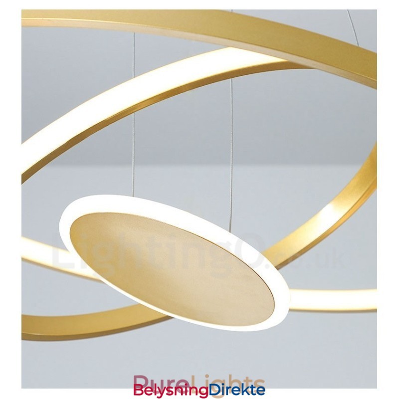Tre Sirkler Moderne Design Tre Ringer Gullfarget Pendellampe Med Fjernkontroll