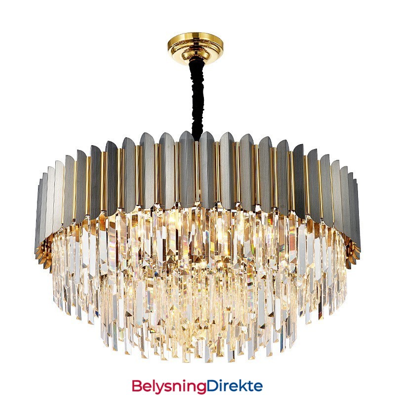 Luksuriøs Postmoderne Sort Og Gull Rund K9 Krystall Anheng Lysekrone Utstillingshall