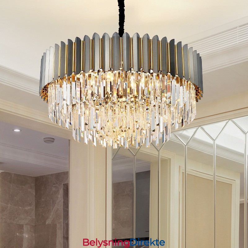 Luksuriøs Postmoderne Sort Og Gull Rund K9 Krystall Anheng Lysekrone Utstillingshall