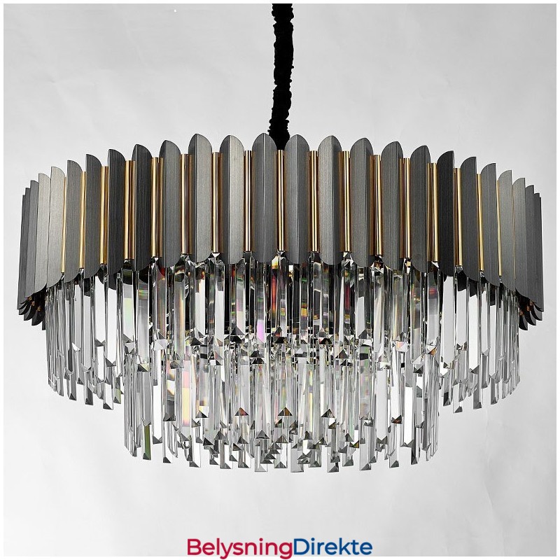 Luksuriøs Postmoderne Sort Og Gull Rund K9 Krystall Anheng Lysekrone Utstillingshall