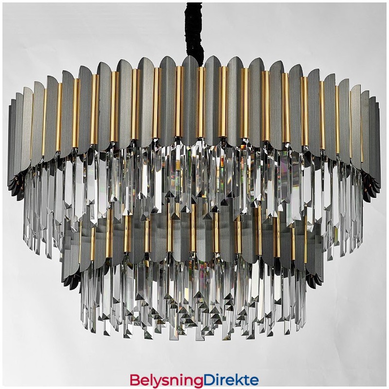 To-Etasjes Luksuriøs Postmoderne Svart Og Gull Rund K9 Krystall Anhengslysekrone
