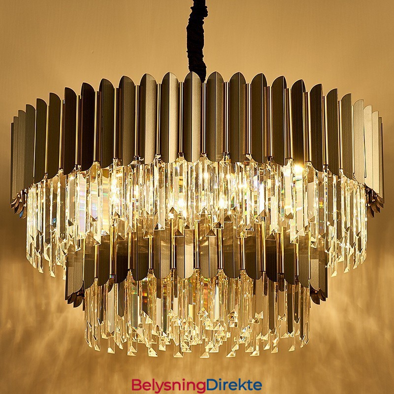 To-Etasjes Luksuriøs Postmoderne Svart Og Gull Rund K9 Krystall Anhengslysekrone