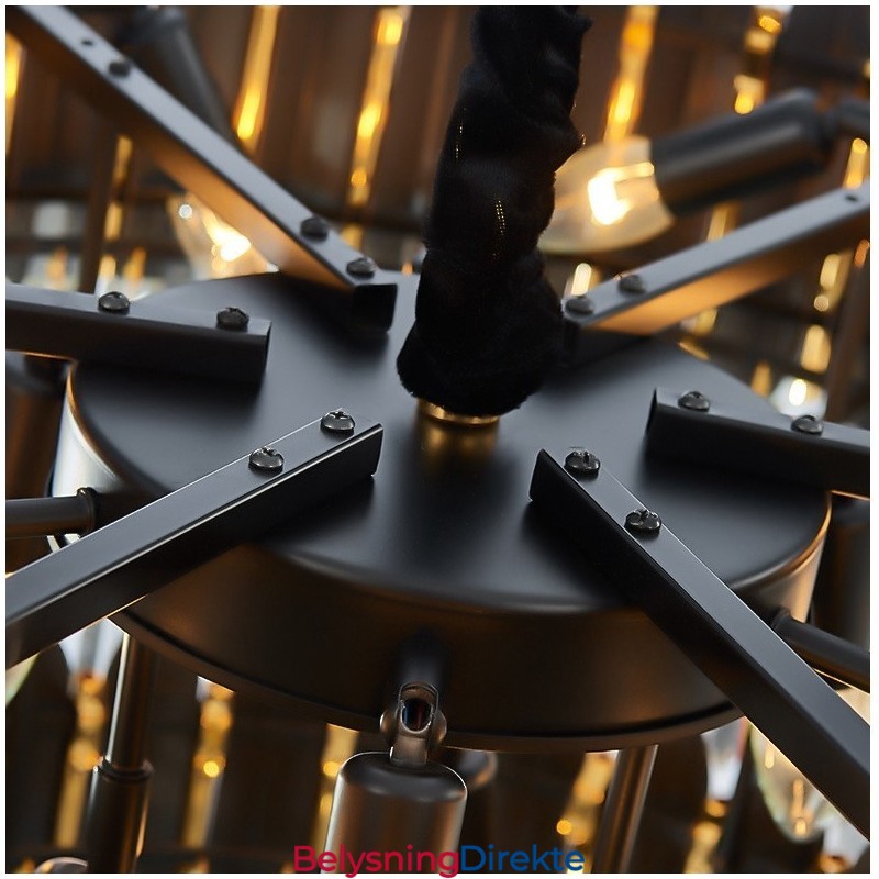 To-Etasjes Luksuriøs Postmoderne Svart Og Gull Rund K9 Krystall Anhengslysekrone