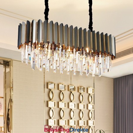 Luksuriøs Postmoderne Sort Og Gull Rund K9 Krystall Anhengslysekrone