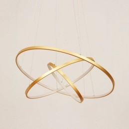 Dimbar Pendellampe Med Fjernkontroll, Gullfarget, Moderne Design, Tre Ringer