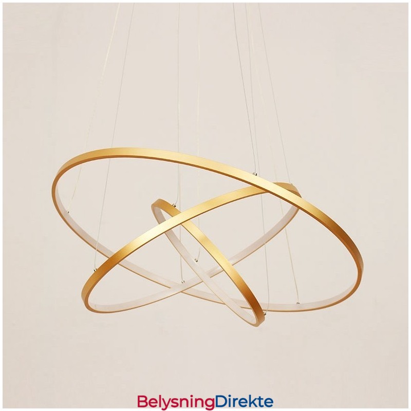 Dimbar Pendellampe Med Fjernkontroll, Gullfarget, Moderne Design, Tre Ringer