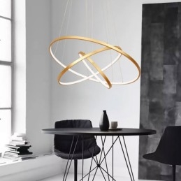 Dimbar Pendellampe Med Fjernkontroll, Gullfarget, Moderne Design, Tre Ringer
