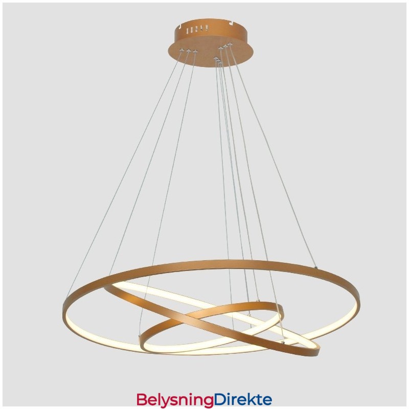 Dimbar Pendellampe Med Fjernkontroll, Gullfarget, Moderne Design, Tre Ringer