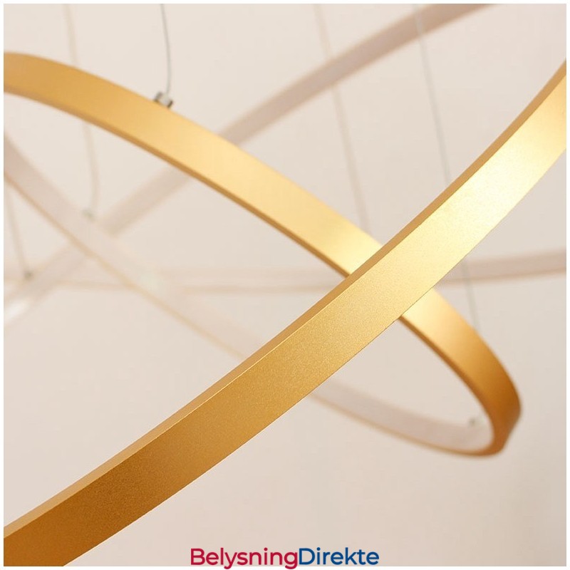 Dimbar Pendellampe Med Fjernkontroll, Gullfarget, Moderne Design, Tre Ringer