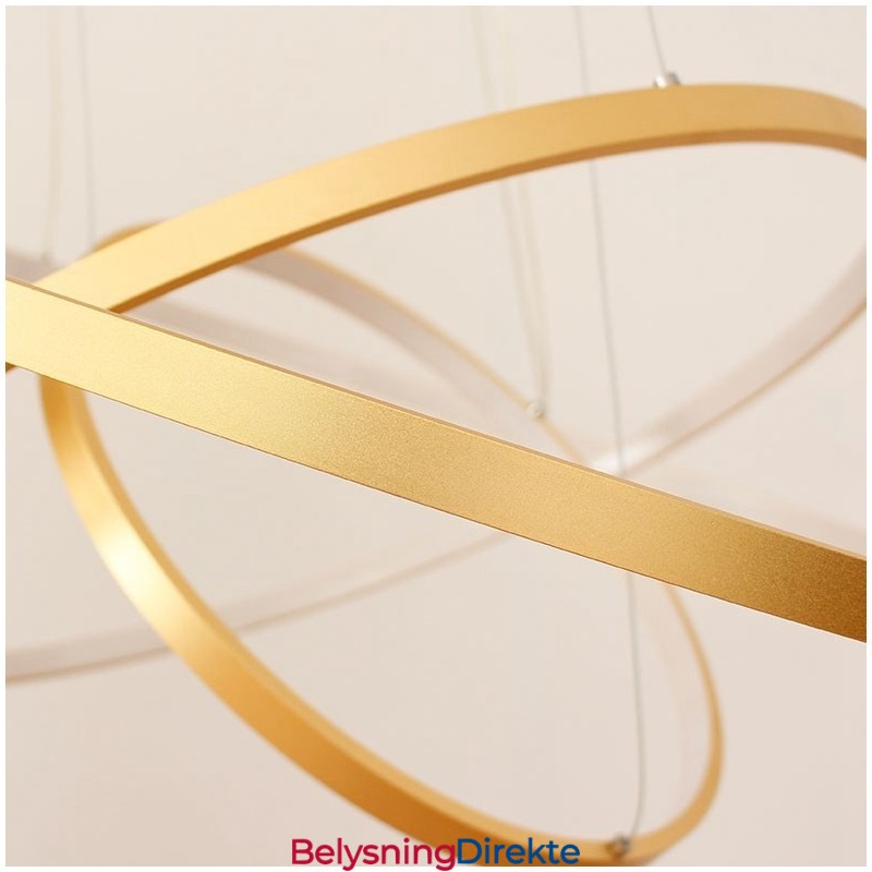 Dimbar Pendellampe Med Fjernkontroll, Gullfarget, Moderne Design, Tre Ringer