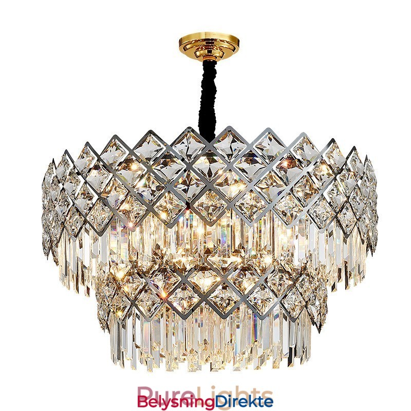 To-Etasjes Luksuriøs Postmoderne Svart Og Gull Rund K9 Krystall Anhengslysekrone