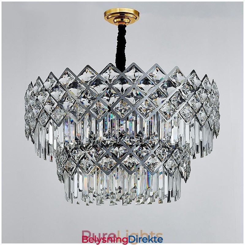 To-Etasjes Luksuriøs Postmoderne Svart Og Gull Rund K9 Krystall Anhengslysekrone