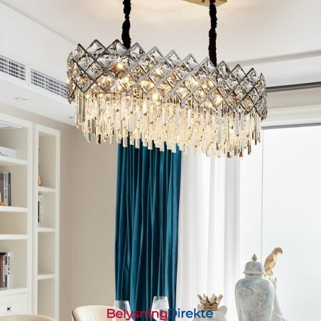 Luksuriøs Postmoderne Sølvrund K9 Krystall Anhengslysekrone