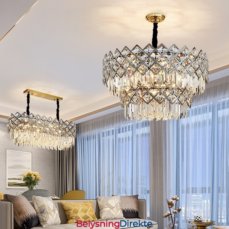 Luksuriøs Postmoderne Sølvrund K9 Krystall Anhengslysekrone