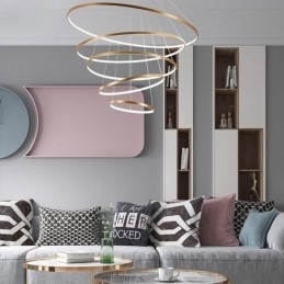 Stor Pendellampe Med 4 Ringer Og 5 Ringer I Svart Og Hvitt Gull, Moderne Design