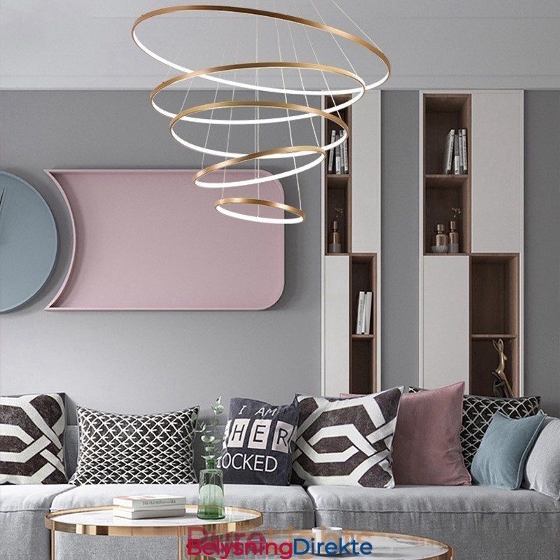 Stor Pendellampe Med 4 Ringer Og 5 Ringer I Svart Og Hvitt Gull, Moderne Design