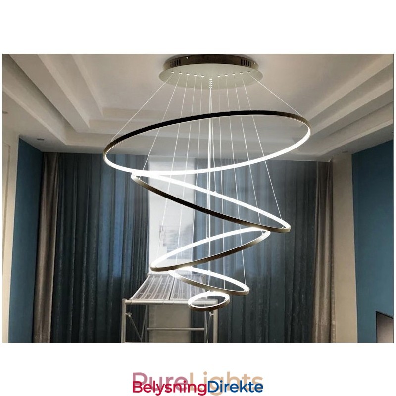 Stor Pendellampe Med 4 Ringer Og 5 Ringer I Svart Og Hvitt Gull, Moderne Design