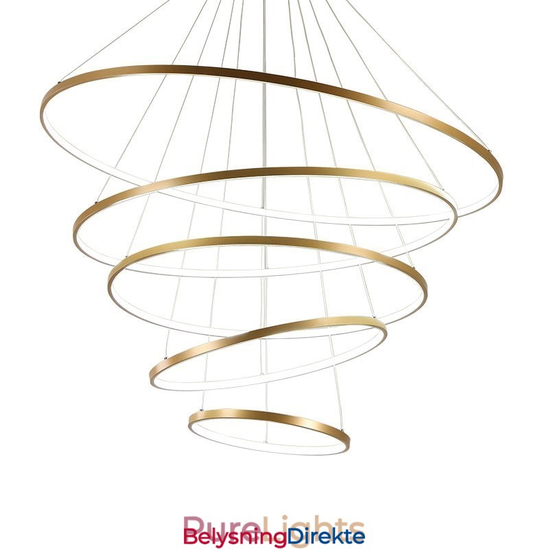 Stor Pendellampe Med 4 Ringer Og 5 Ringer I Svart Og Hvitt Gull, Moderne Design