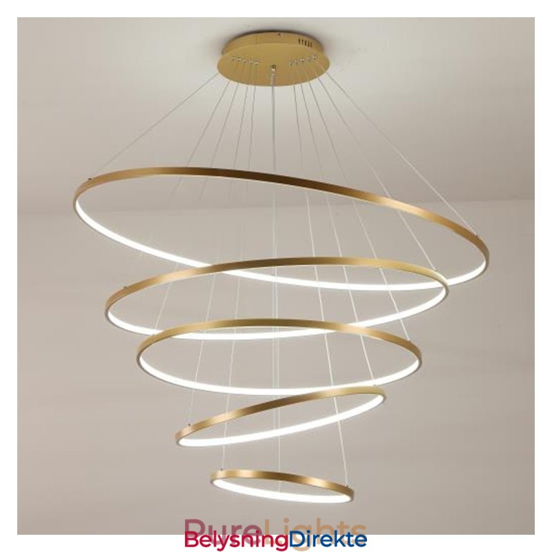 Stor Pendellampe Med 4 Ringer Og 5 Ringer I Svart Og Hvitt Gull, Moderne Design