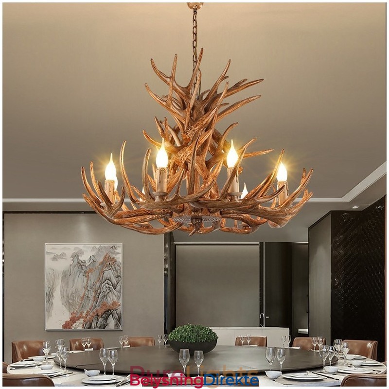 9 Lys, 4-Lags Rustikk Kunstnerisk Retro Gevir Antikk Lysekrone