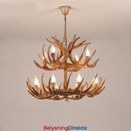 12 (8+4) Lys 2-Etasjes Rustikk Kunstnerisk Retro Gevir Antikk Lysekrone