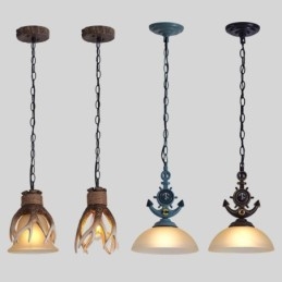 En Lysende Svart Rustikk Kunstnerisk Retro Antikk Pendellampe Med Glassskjerm