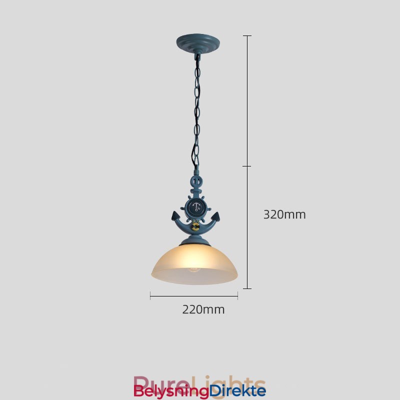 En Lyseblå Rustikk Kunstnerisk Retro Antikk Pendellampe Med Glassskjerm