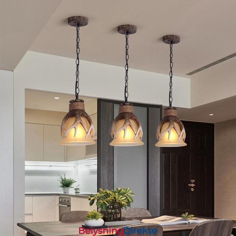 Rustikk, Kunstnerisk Retro Antikk Pendellampe Med Glassskjerm, Én Lyskilde