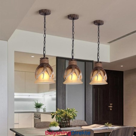 Rustikk, Kunstnerisk Retro Antikk Pendellampe Med Glassskjerm, Én Lyskilde