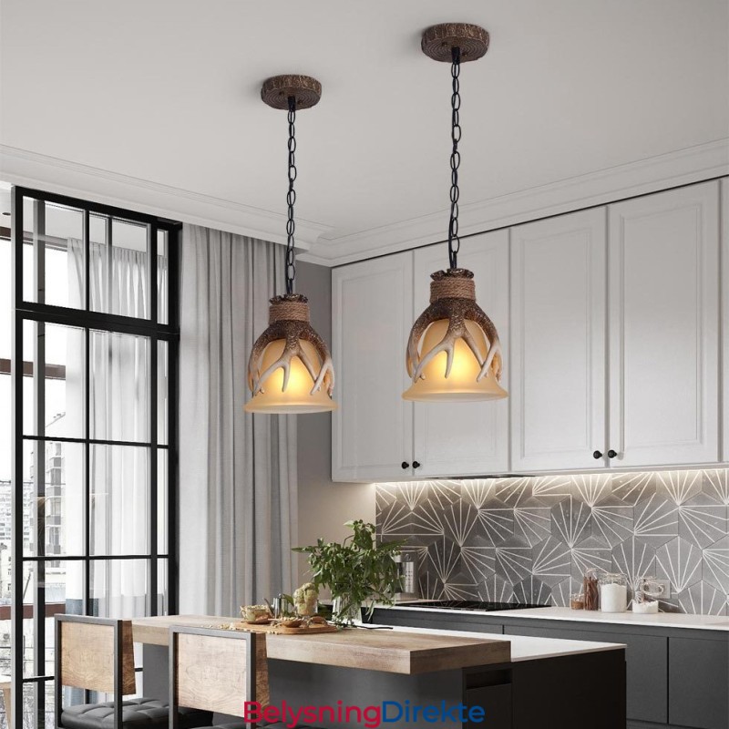Rustikk, Kunstnerisk Retro Antikk Pendellampe Med Glassskjerm, Én Lyskilde